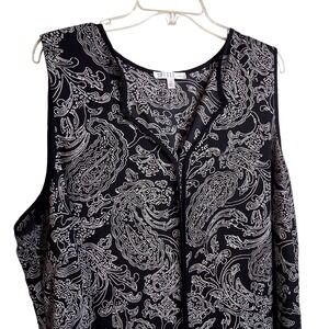Spense Woman Plus‎ Size 2X Black White Sleeveless Hi/Lo Tunic Pull On  Polyester